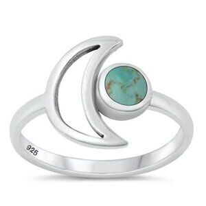 Sterling Silver 925 Thai Crescent Moon Round Turquoise Celestial Ring Size 6 NEW